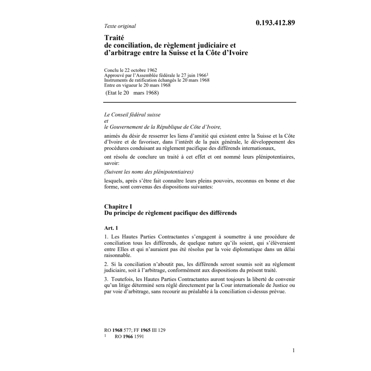 Traité conc.règl.judic.CH-Côte-d'Ivoire