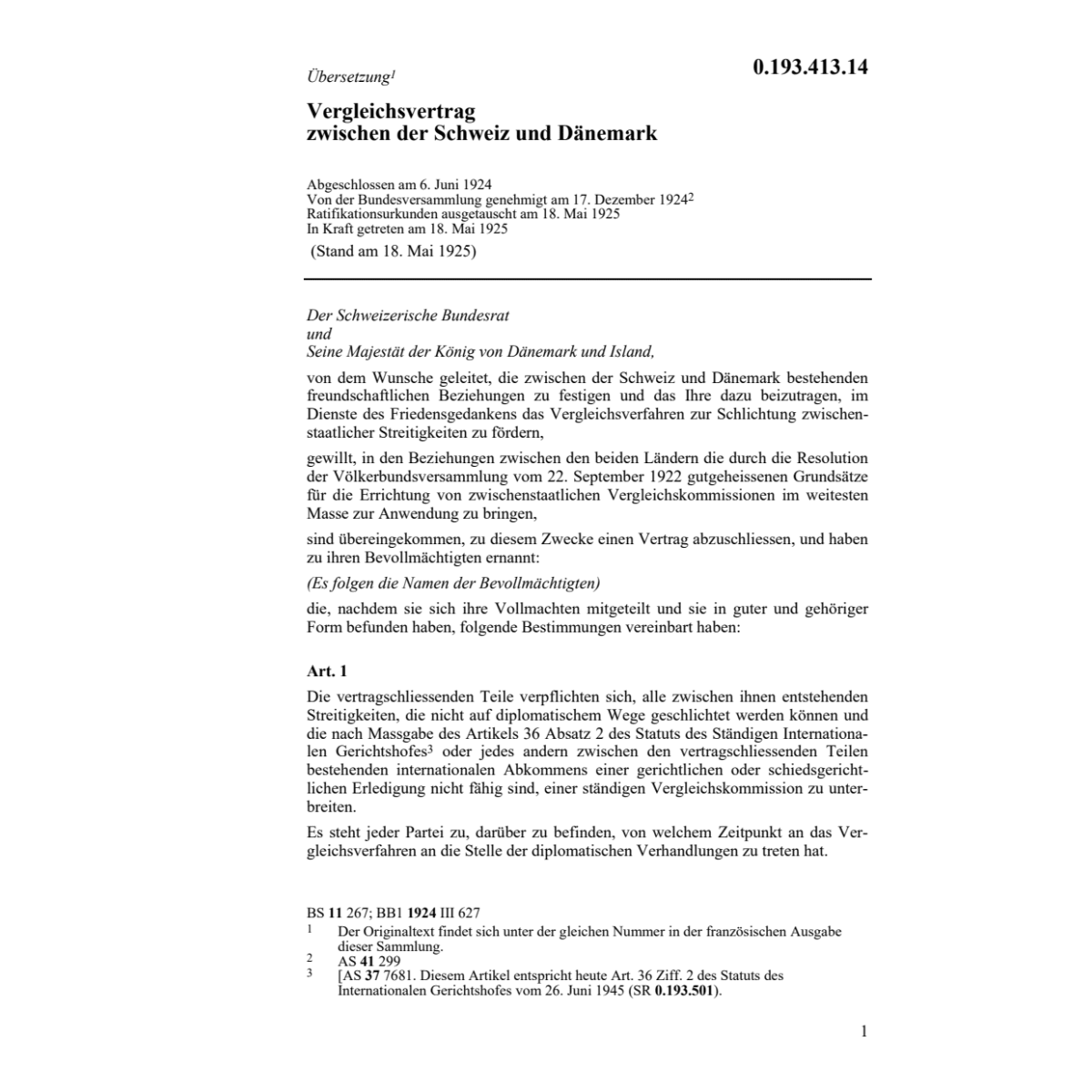 Vergleichsvertrag CH-Dänemark