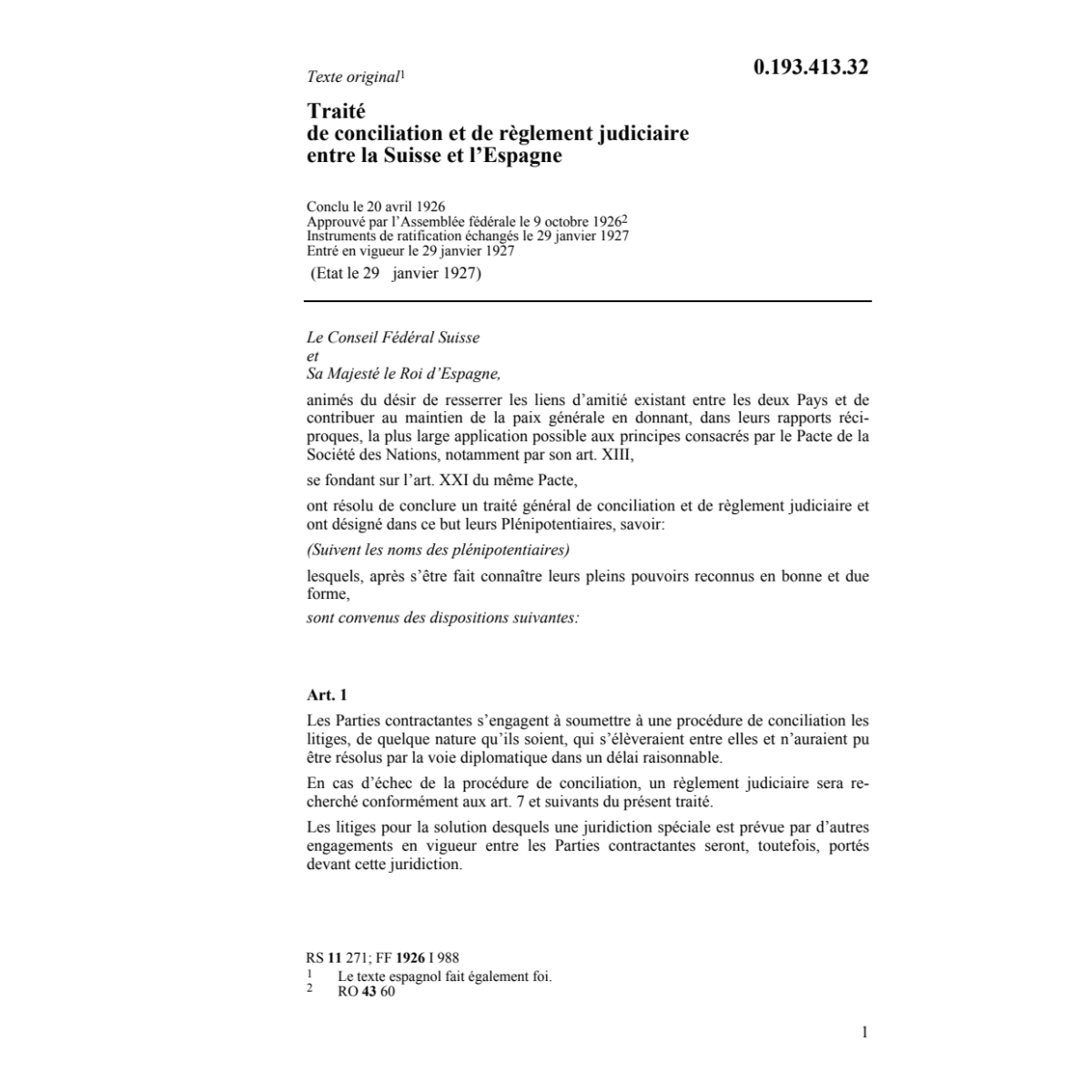 Traité conc.règlement judic.CH-l'Espagne