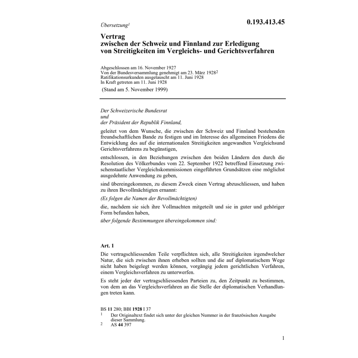 Vertrag zwischen Schweiz-Finnland