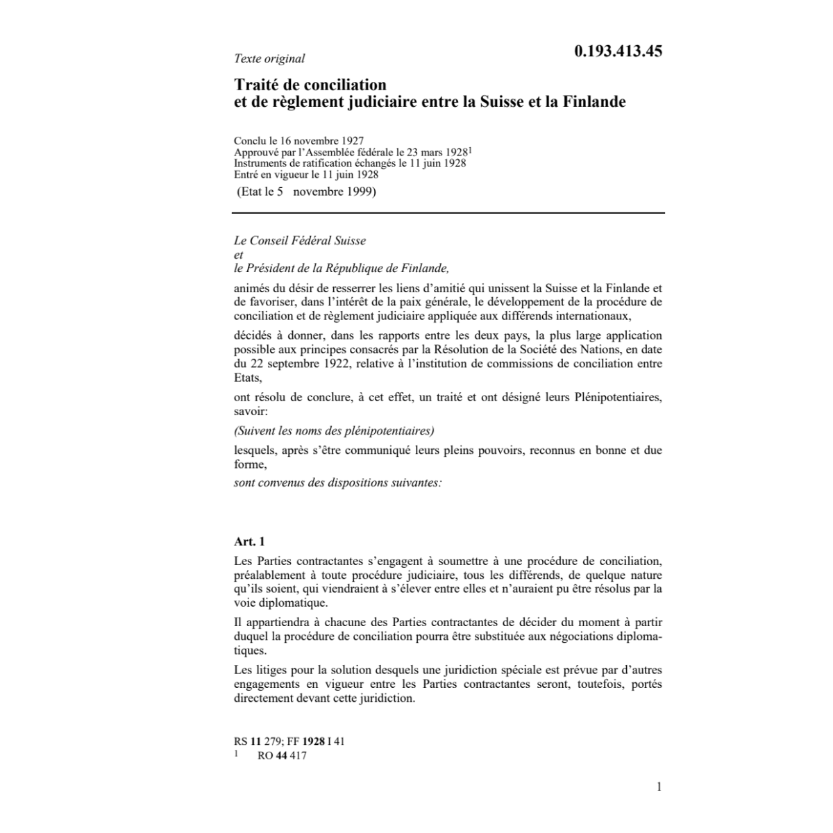 Traité conci.règlem.Suisse-Finlande