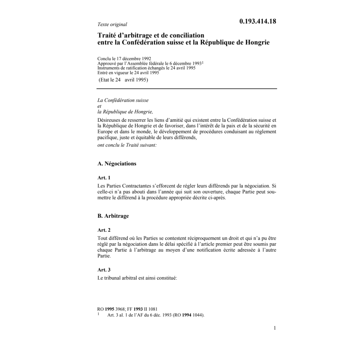 Tr. arbitrage et conciliation Hongrie