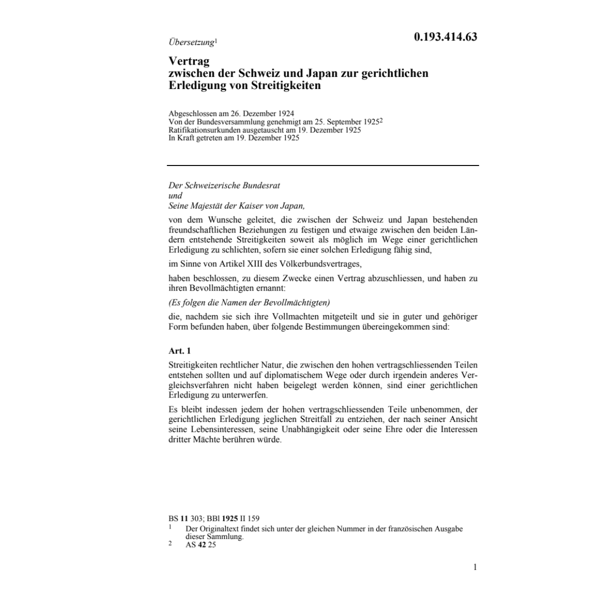 Erledigung Streitigkeiten CH-Japan