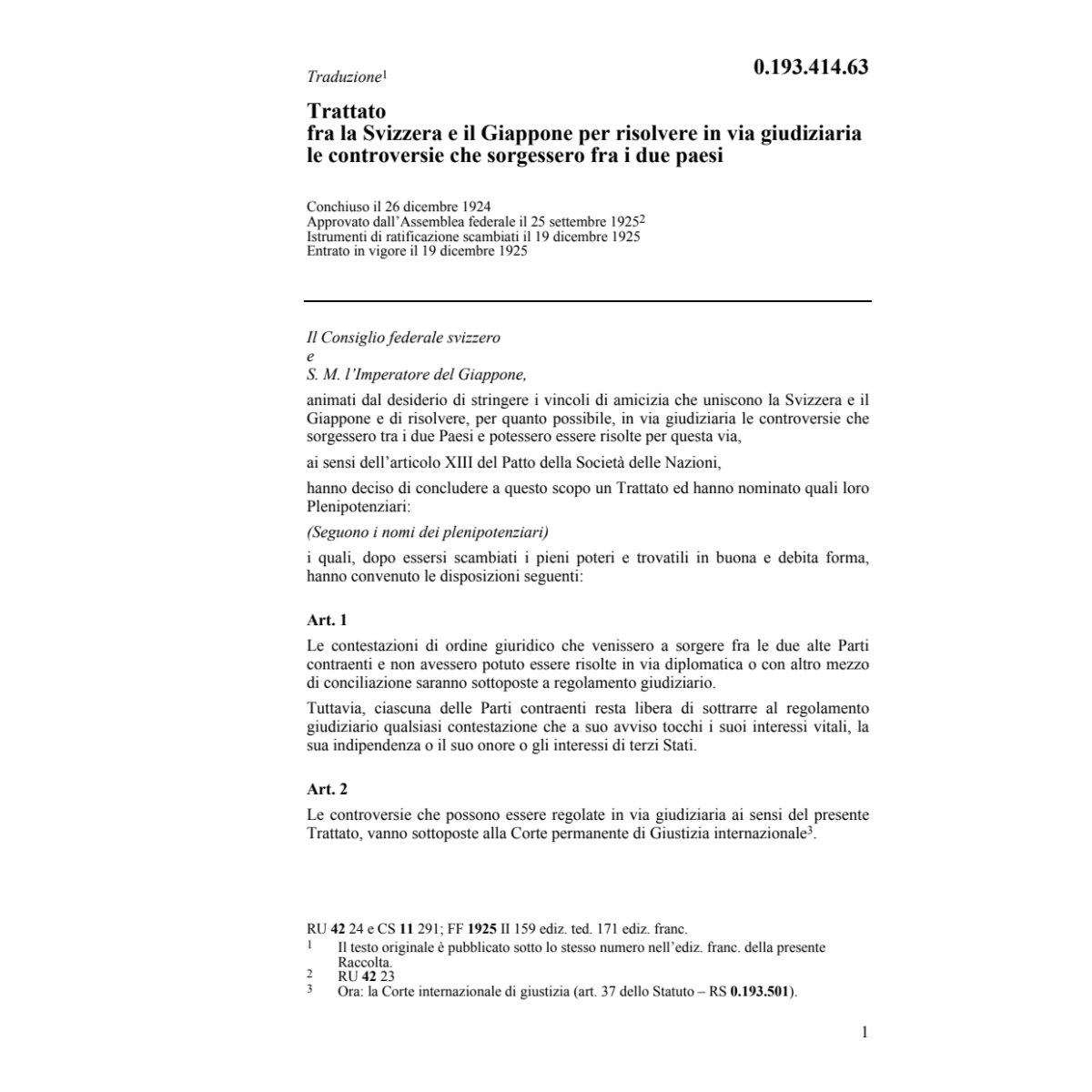 Tr. risolvere controversie CH-Giappone