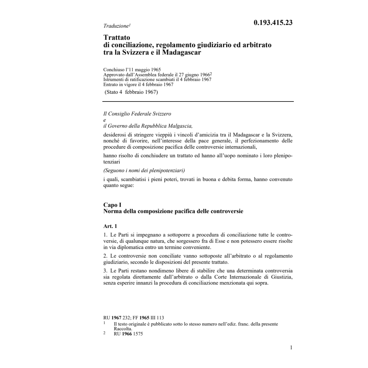 Tr. conciliazione, arbitrato Madagascar