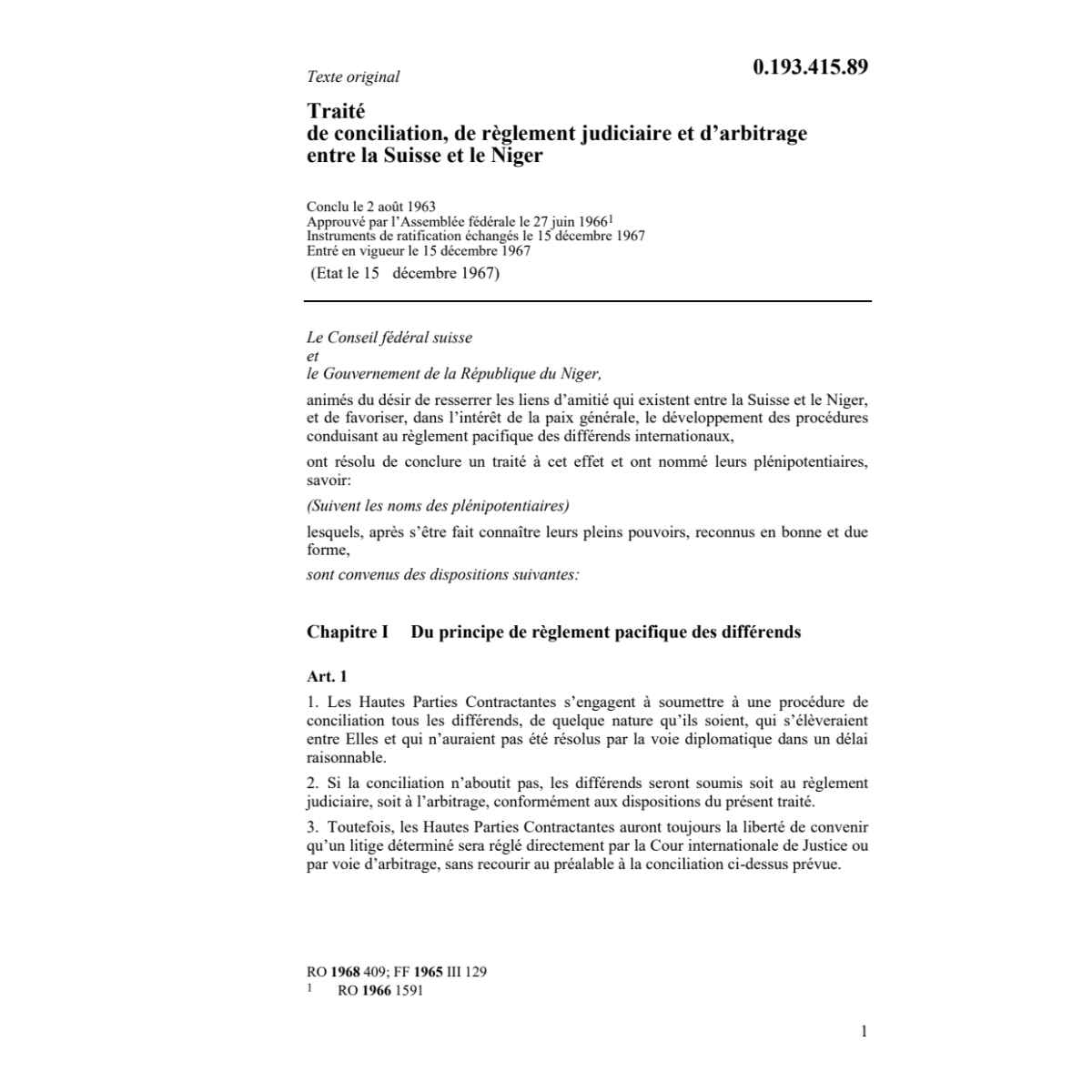 Tr. conciliation, arbitrage Niger