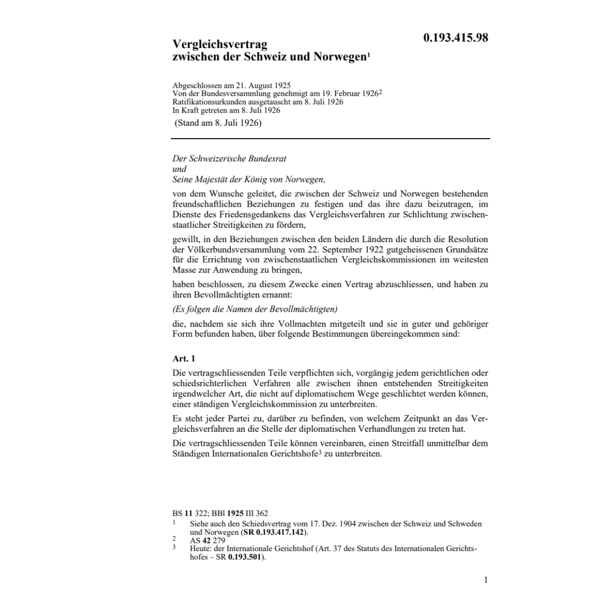 Vergleichsvertrag Norwegen