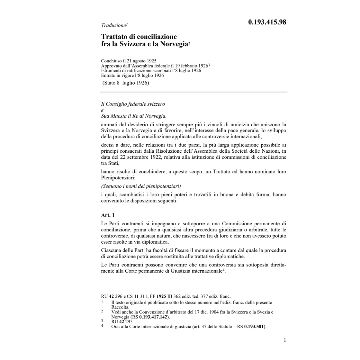 Tratt di concilizione Norvegia