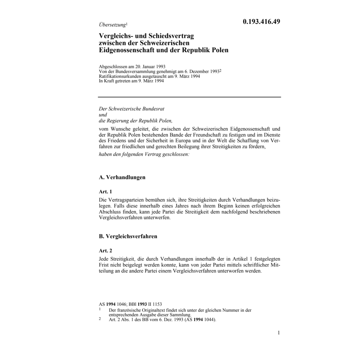 Verleichs-, Schiedsvertrag Polen