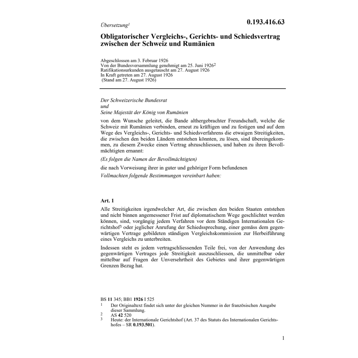 Vergleichs-, Schiedsvertrag Rumänien
