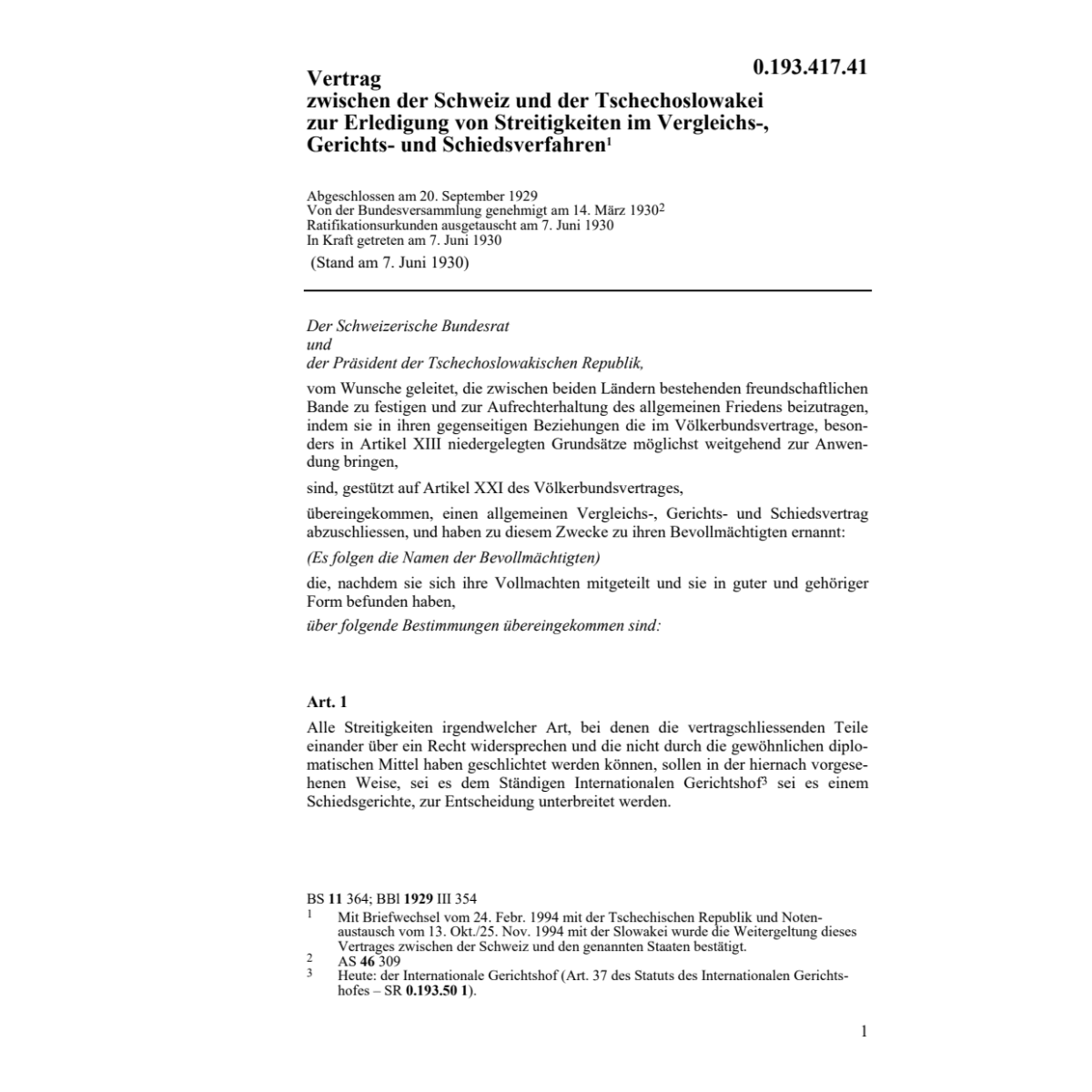 Vergleichsverfahren Tschechoslowakei