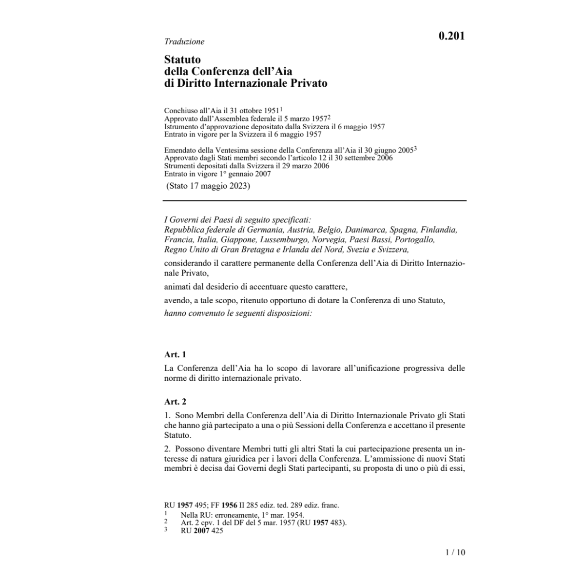 Statuto diritto internatzionale privato