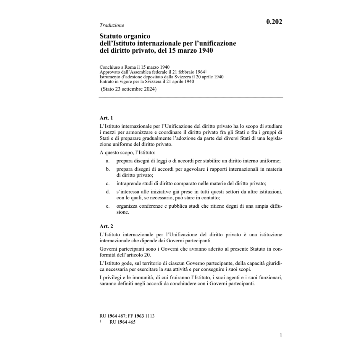 Stat organico unificazione diritto priv.
