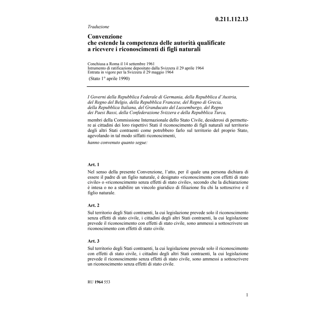 Conv. riconoscimenti di figli naturali
