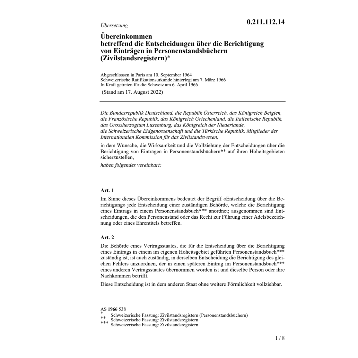 Übereink Einträge Personenstandsregister