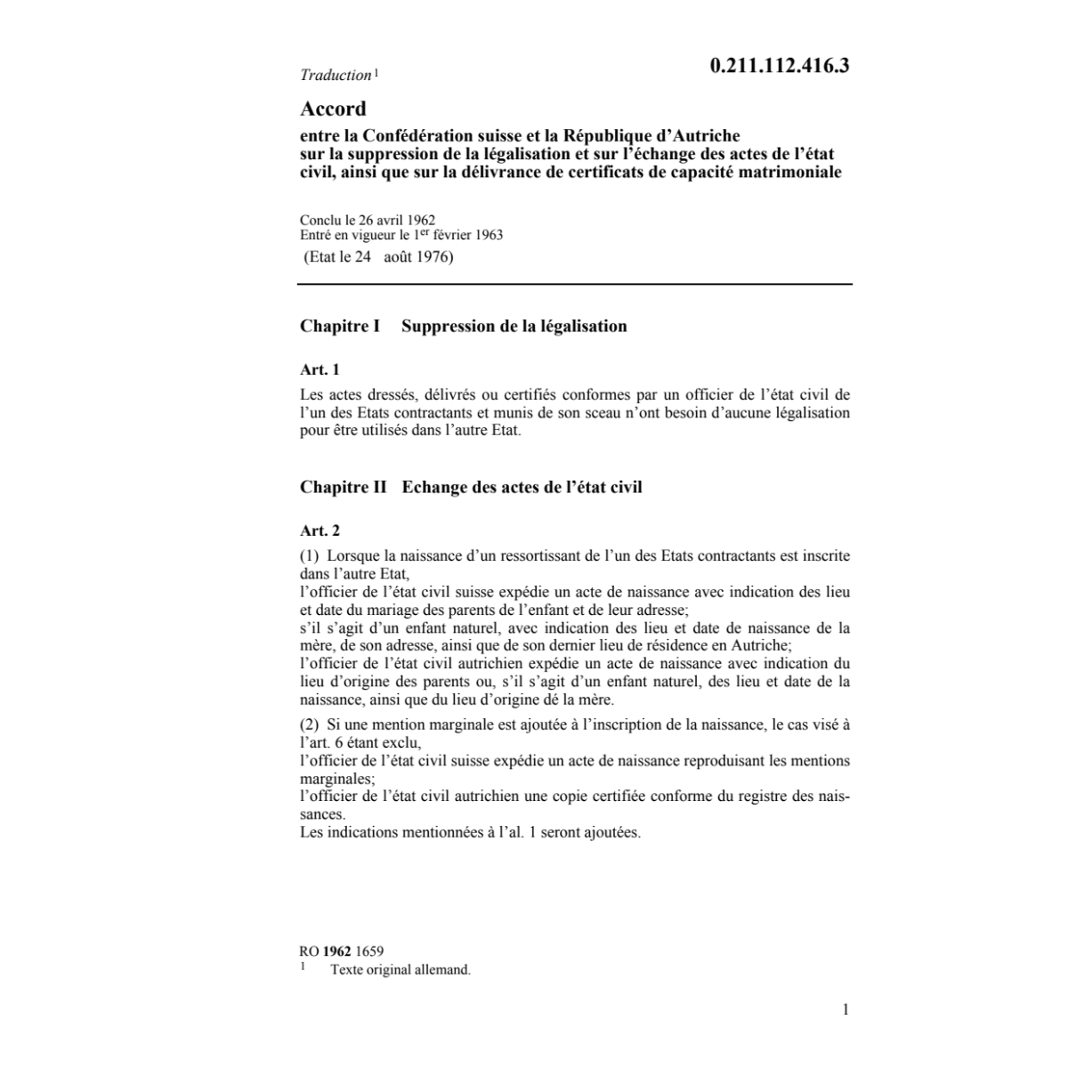 Ac. A échange des actes de l'état civil