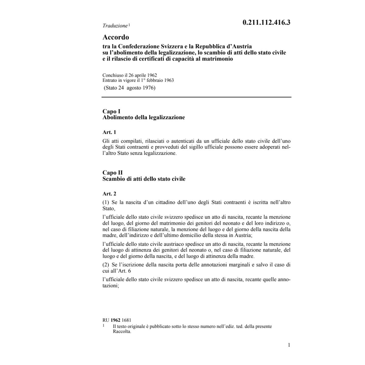 Acc A scambio di atti dello stato civile