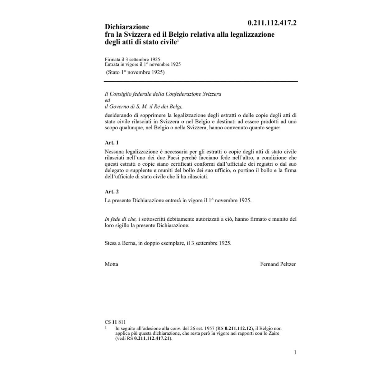 Dich. B legalizzazione atti stato civile
