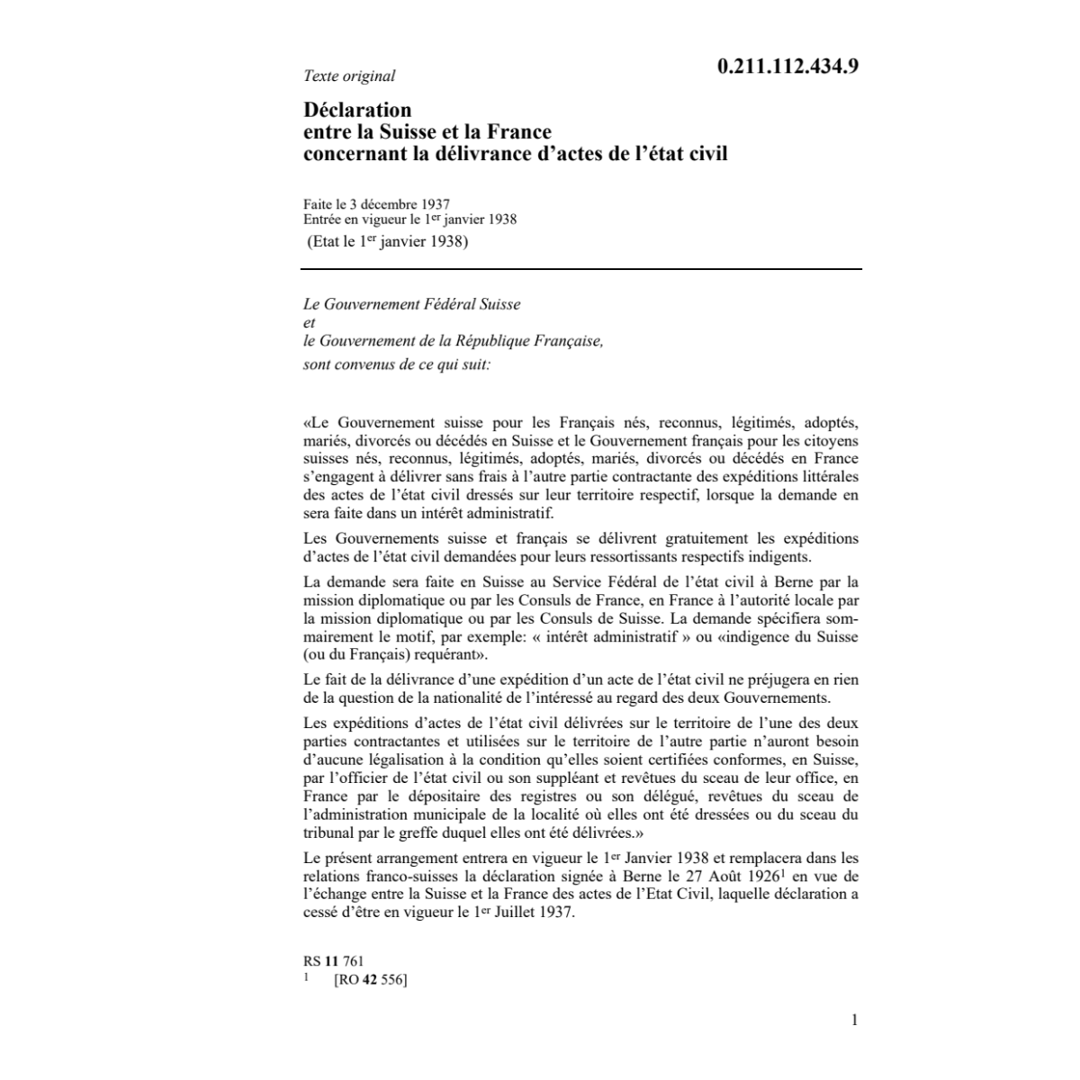 Décl. F délivrance d'actes état civil