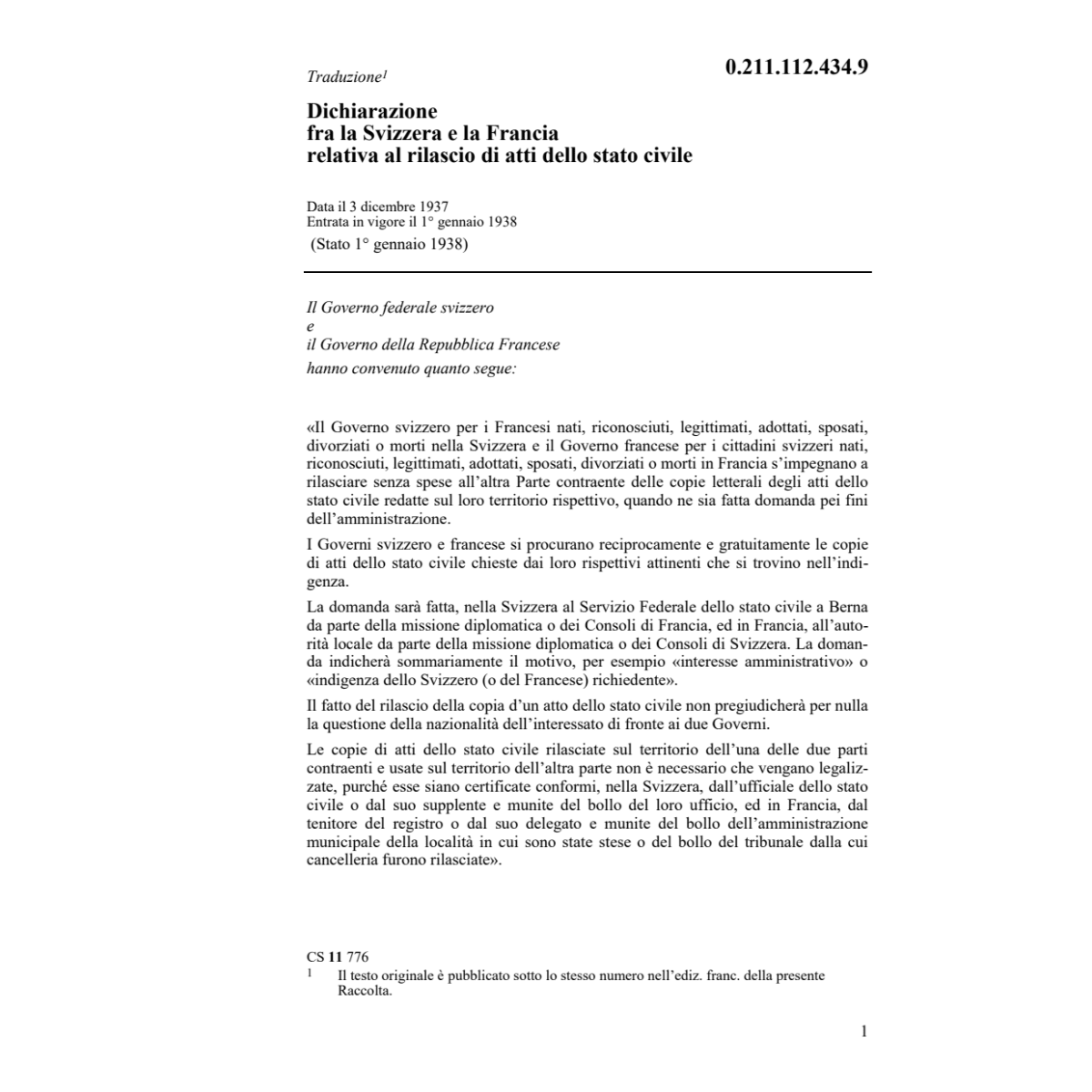 Dich. F rilascio di atti stato civile