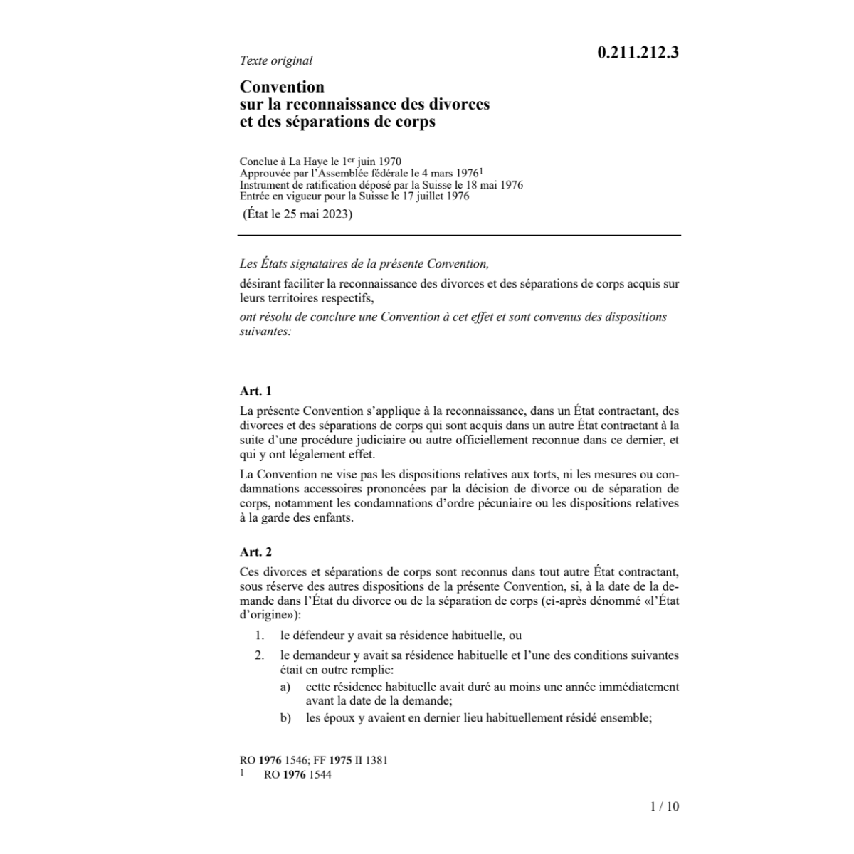 Conv. reconnaissance des divorces