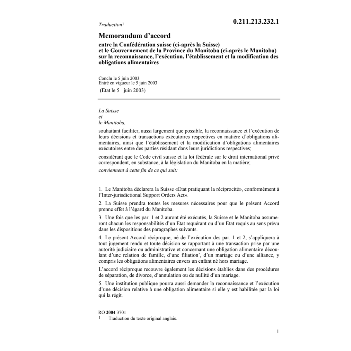 Memo.d'ac.Prov.Manitoba oblig.alimentair