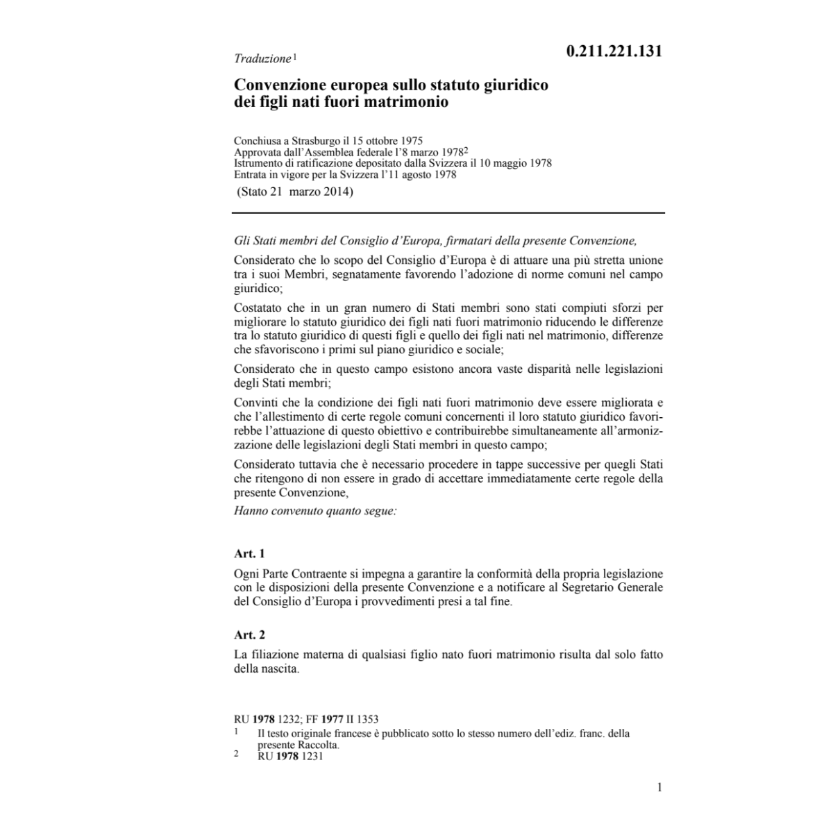 Conv. europ. figli nati fuori matrimonio