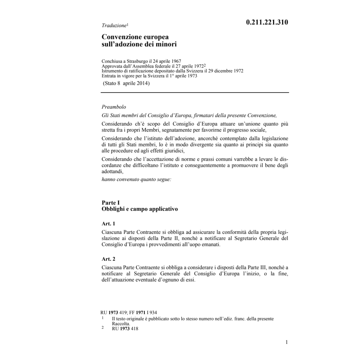 Conv. europ. adozione dei minori