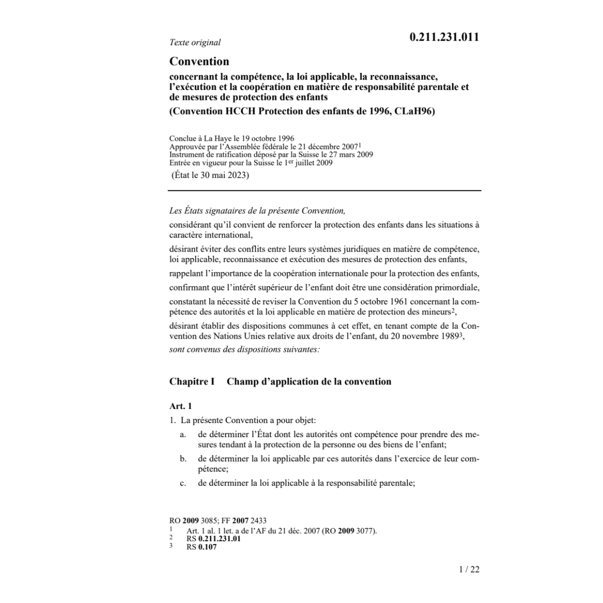 Conv. protection enfants CLaH 96