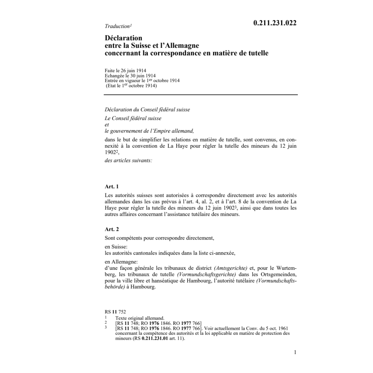 Décl. D matière de tutelle