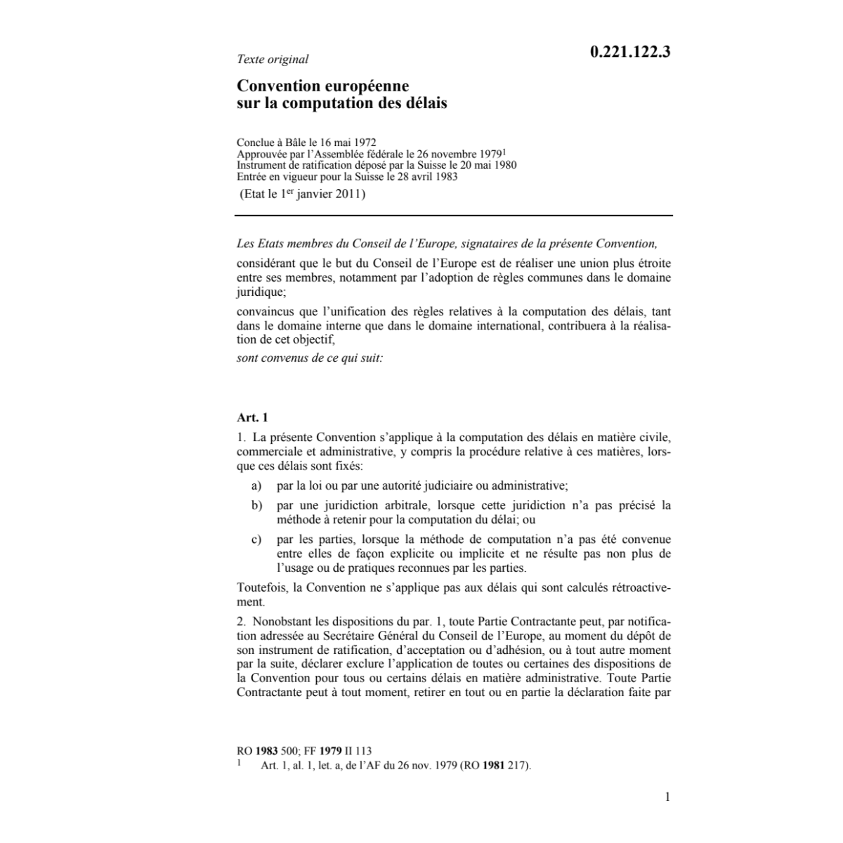 Conv. europ. computation des délais
