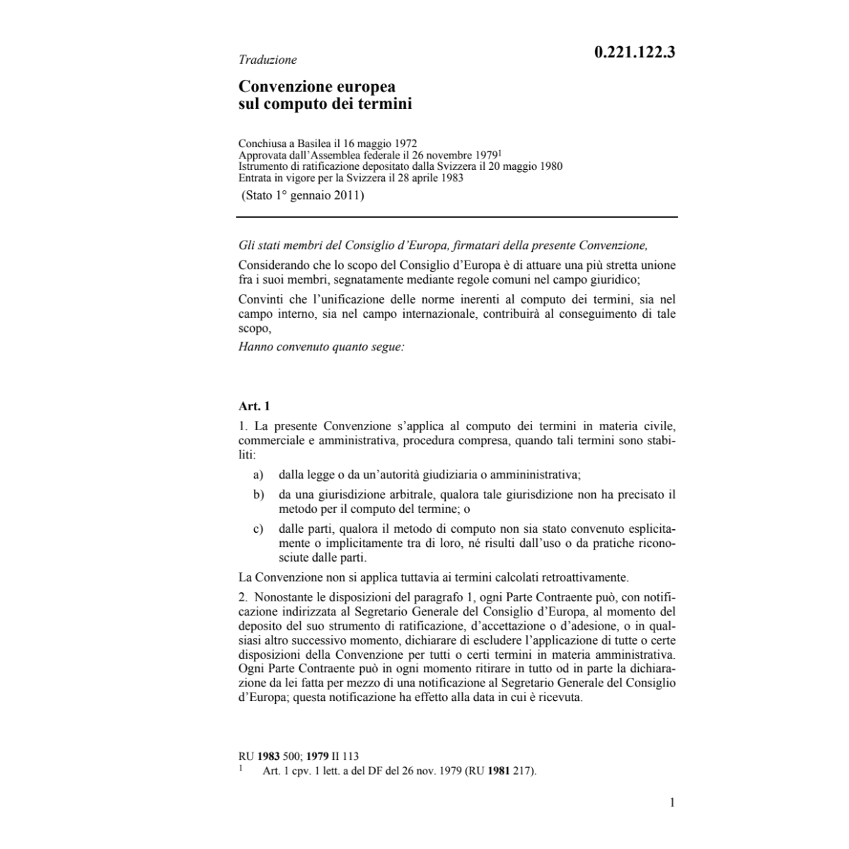 Conv. europ. computo dei termini