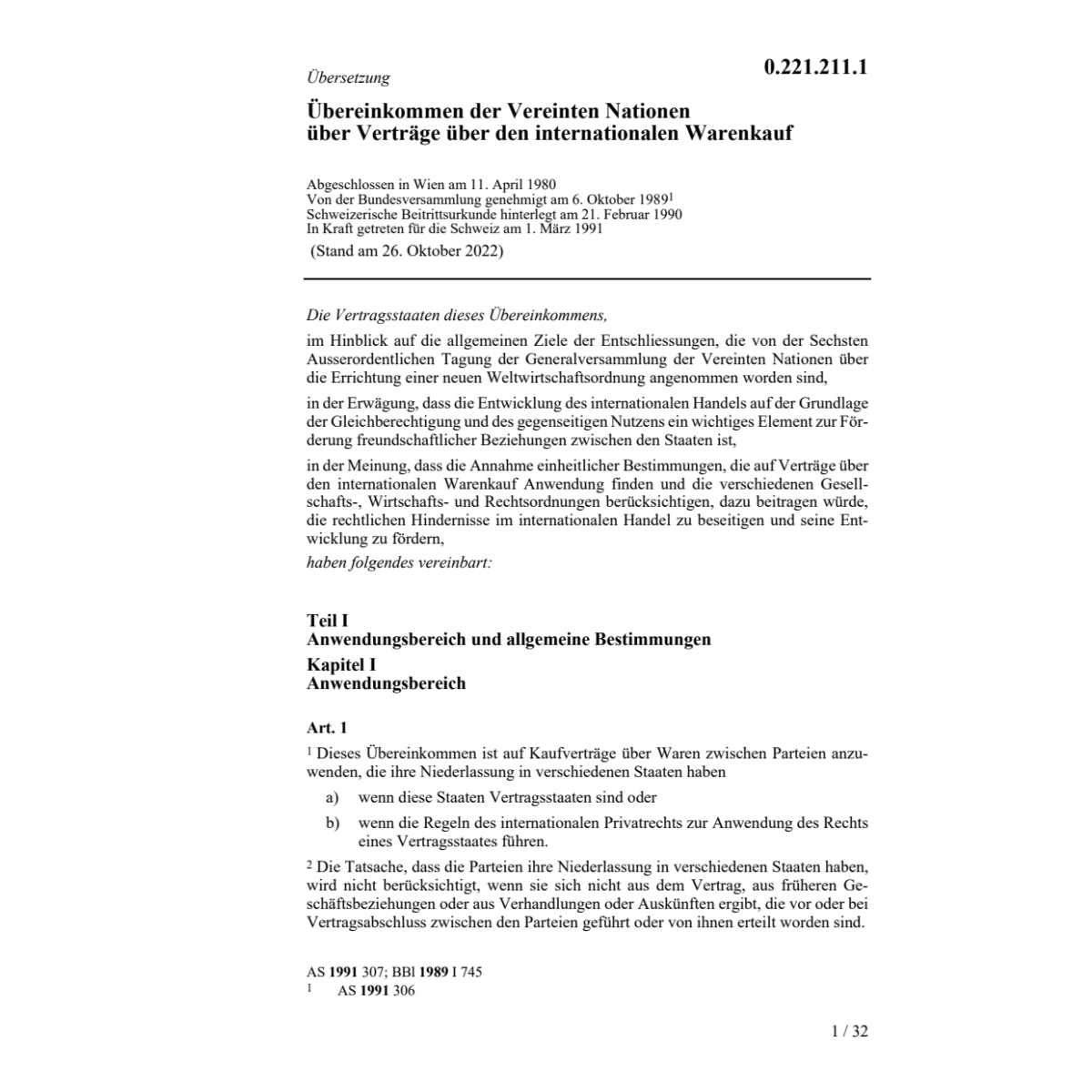Uebereink. internat. Warenkauf