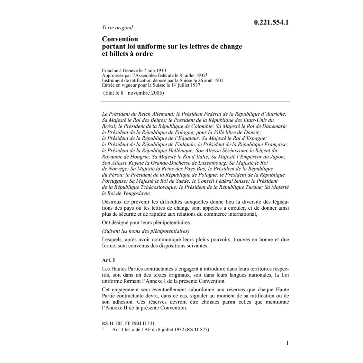 Conv. loi uniforme lettres de change