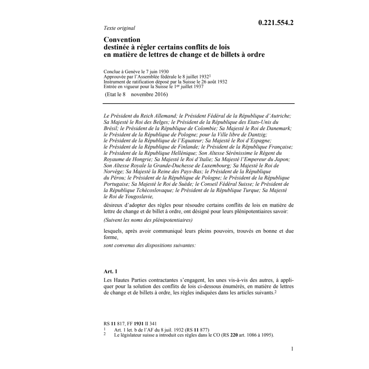 Conv conflit en matière lettre de change