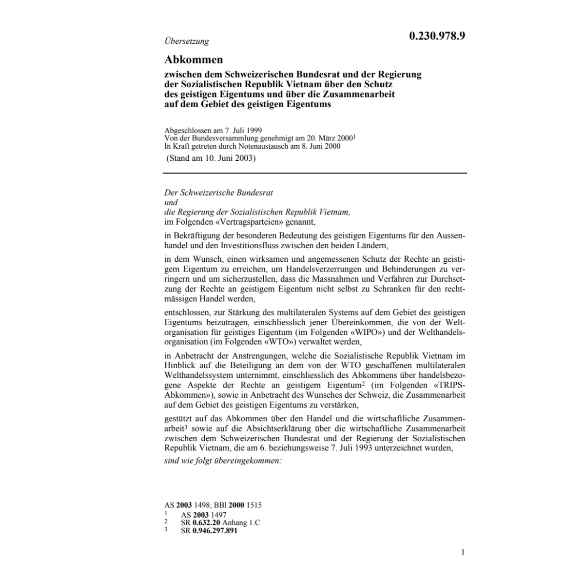 Abk. CH-Vietnam Geistiges Eigentum