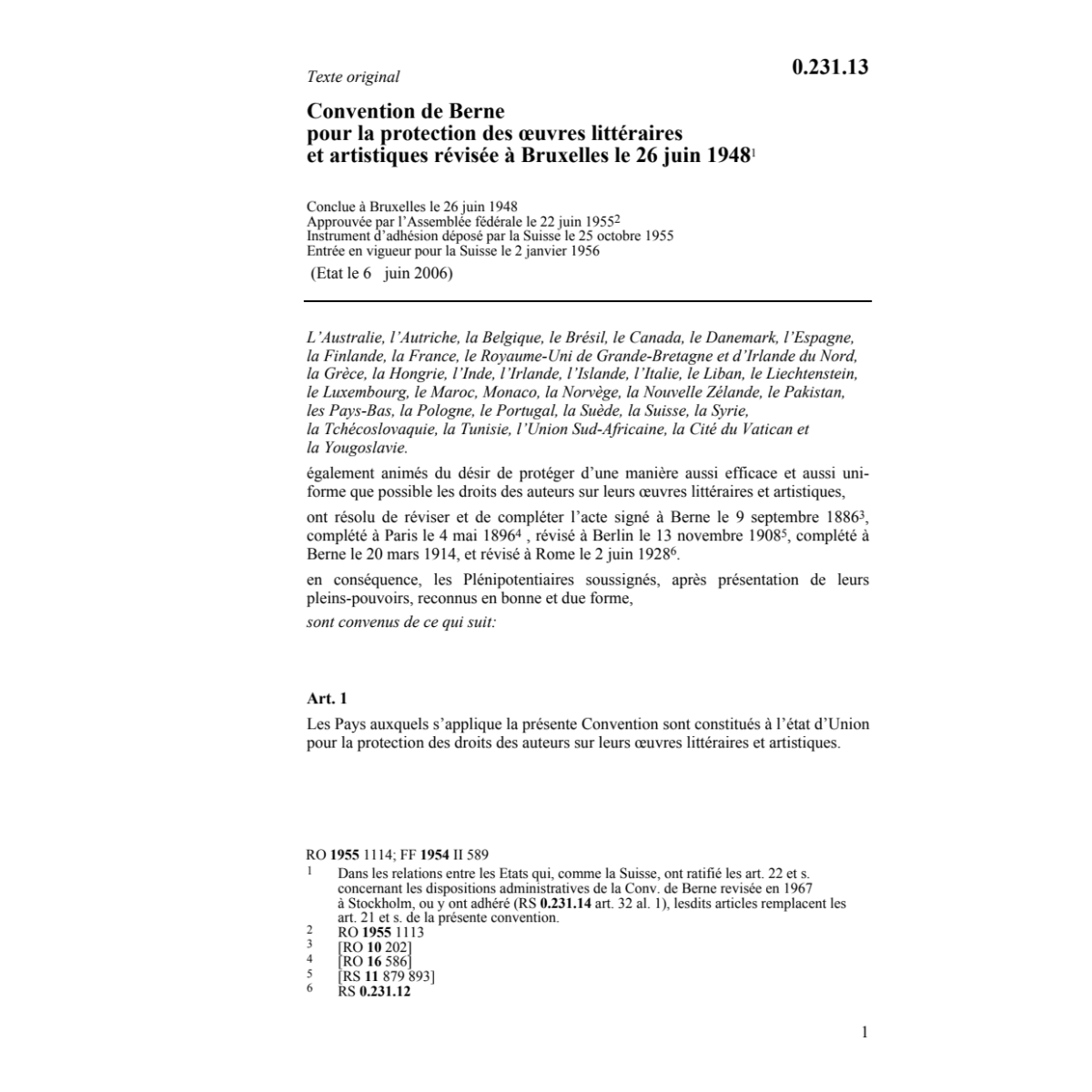 Conv. de Berne oeuvres littéraires