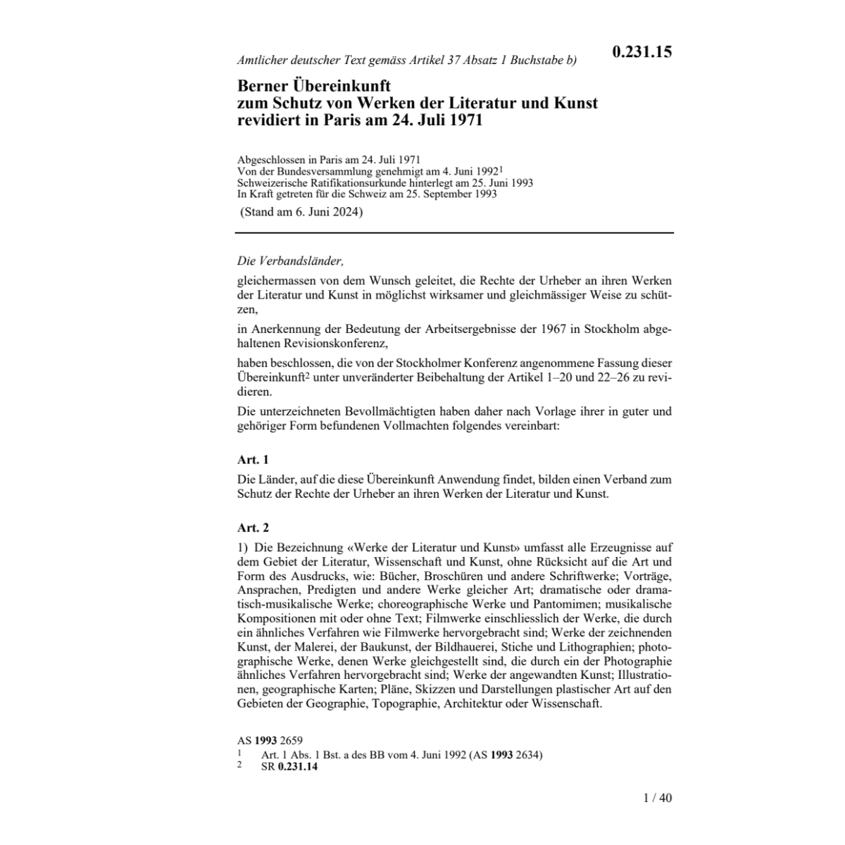 Berner Übereink. Werke Litteratur, Kunst