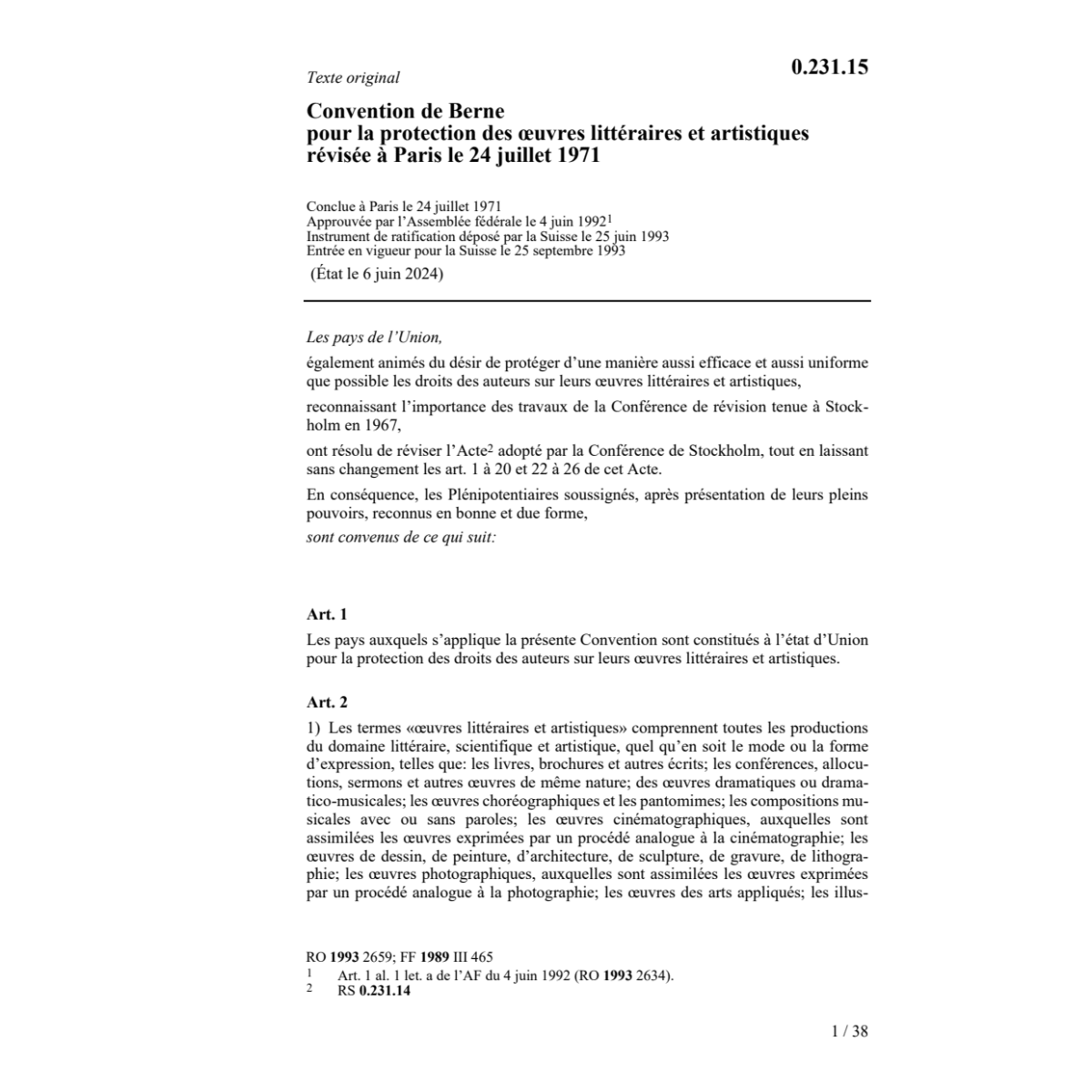 Conv. de Berne oeuvres littéraires