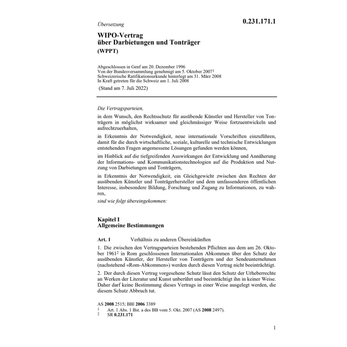 WIPO-Vertrag Darbietungen WPPT