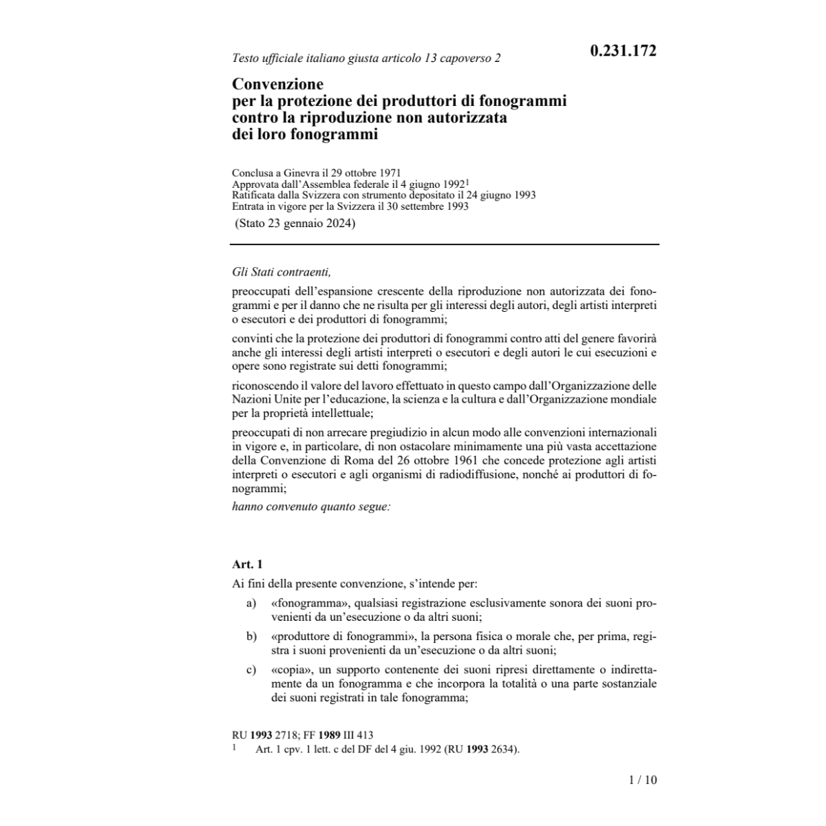 Conv protezione produttori di fonogrammi