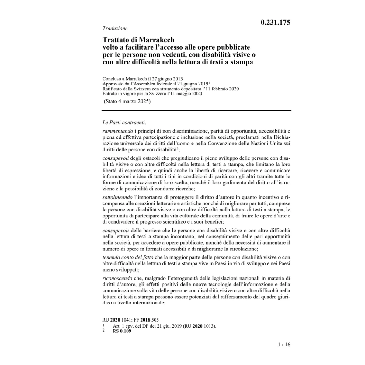 Trattato di Marrakech pers. non vedenti