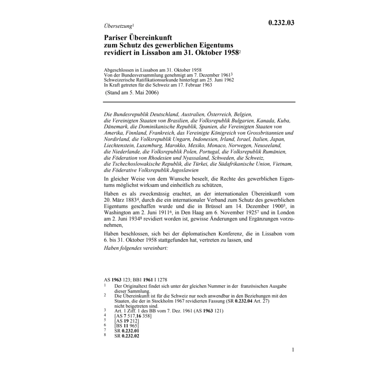 Pariser Übereink. gewerbliches Eigentum