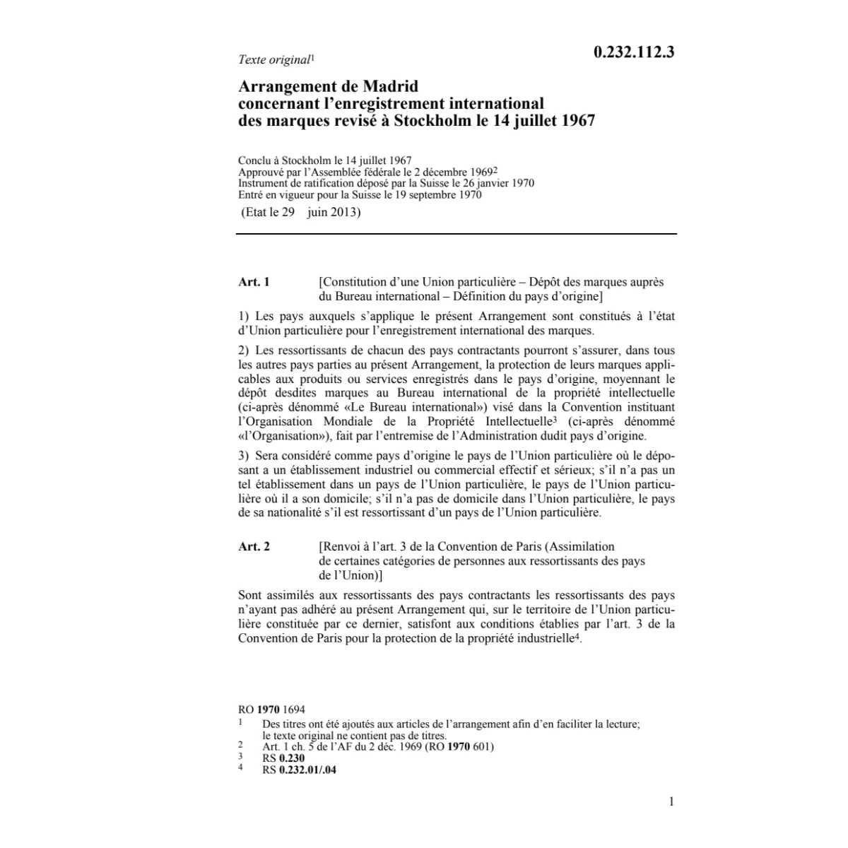 Ar. de Madrid enregistrement de marques