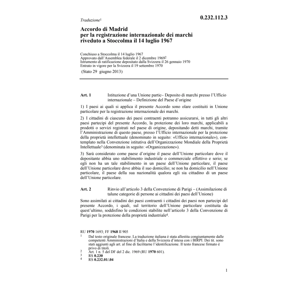 Acc. di Madrid registrazione dei marchi
