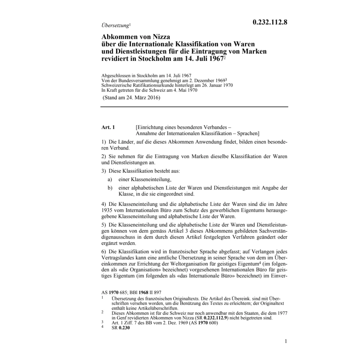 Abk. von Nizza Klassifikation v. Waren