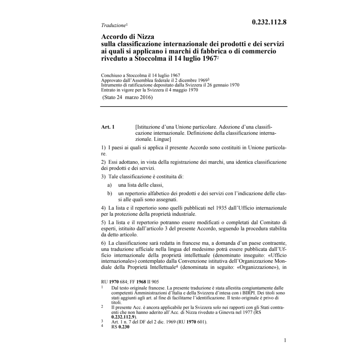 Acc. di Nizza classificaz. prodotti