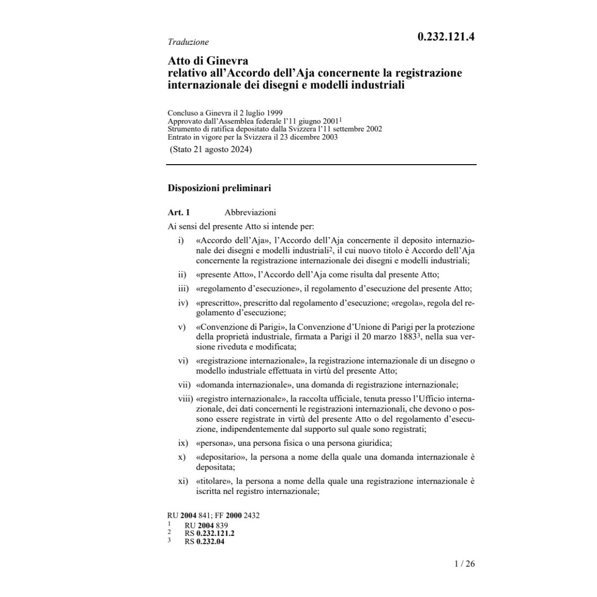 Atto di Ginevra registr. intern. modelli