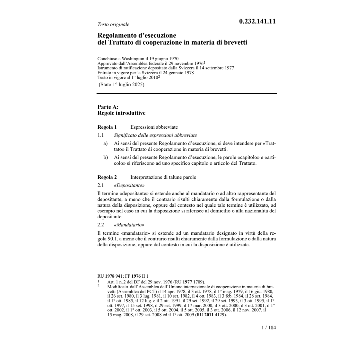RE coop. materia di brevetti