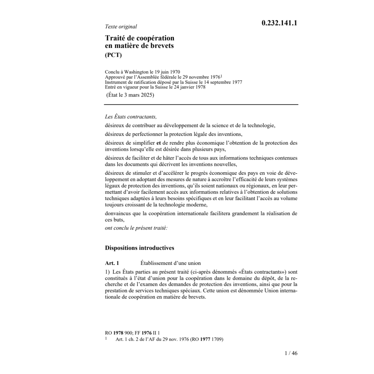 Tr. coopération en matière de brevet PCT